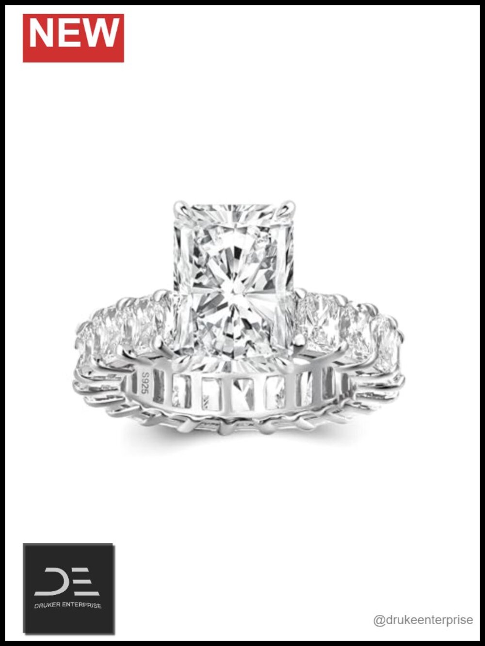 4.5CT Radiant Cut Engagement Ring with Eternity Band